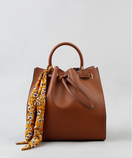 Bolsa-Saco-Feminina-Transversal-com-Lenco-Estampado-Floral-Caramelo-9255539-Caramelo_1