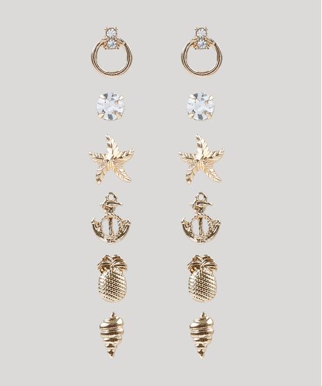 Kit-de-6-Brincos-Femininos-Dourado-9261492-Dourado_1