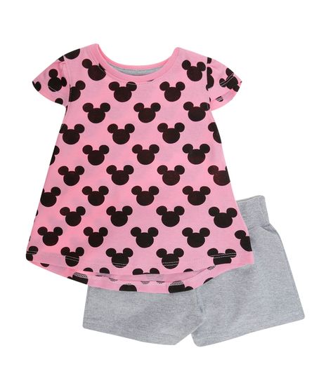 Conjunto-de-Blusa-Rosa---Short-Minnie-Cinza-Mescla-8314370-Cinza_Mescla_1