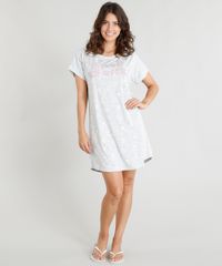 Camisola-Feminina-com-Estampa-de-Monstrinhos-Manga-Curta-Cinza-Mescla-Claro-9376674-Cinza_Mescla_Claro_1