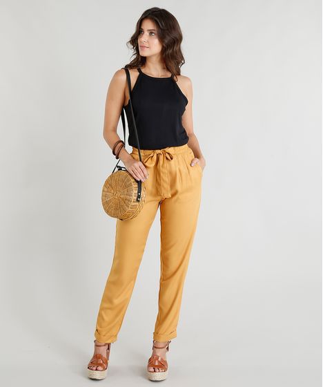 calça clochard mostarda