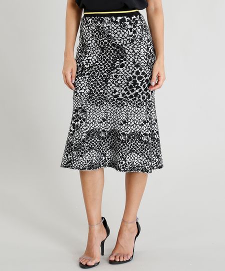 Saia Feminina Peplum em Tricô Estampada Preta Menor preço em Saia Feminina Peplum em Tricô Estampada Preta