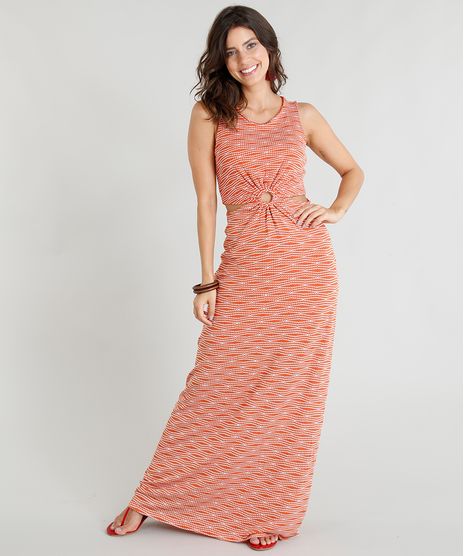 Vestido-Longo-Feminino-Estampado-com-Argola-e-Abertura-Laranja-9381960-Laranja_1