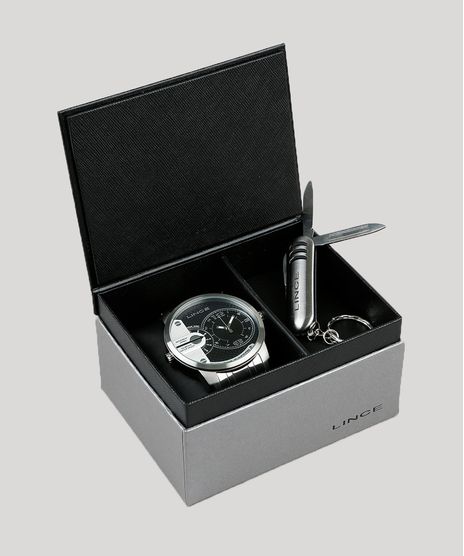 Kit-de-Relogio-Analogico-Dual-Time-Lince-Masculino---Chaveiro-Canivete---MRMH049S-KD46P2SX-Prateado-9396624-Prateado_1