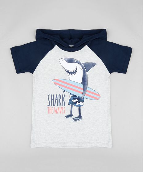 Camiseta-Infantil--Tubarao--com-Capuz-Manga-Curta-Gola-Careca-Cinza-Mescla-Claro-9372049-Cinza_Mescla_Claro_1