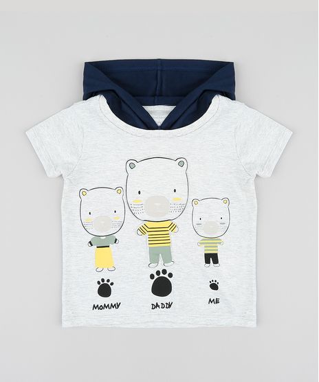 Camiseta-Infantil-Ursos-com-Capuz-Manga-Curta-Cinza-Mescla-Claro-9403038-Cinza_Mescla_Claro_1