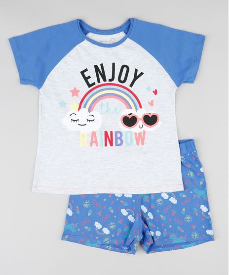 Pijama-Infantil--Enjoy-the-Rainbow--Raglan-Manga-Curta-Cinza-Mescla-Claro-9340255-Cinza_Mescla_Claro_1