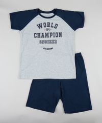 Pijama-Infantil--World-Champion--Raglan-Manga-Curta-Cinza-Mescla-9341954-Cinza_Mescla_1