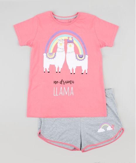 Pijama-Infantil-Lhama-Manga-Curta-Rosa-9340355-Rosa_1