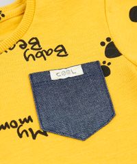 Camiseta-Infantil-Estampada-de-Patinhas-com-Bolso-Manga-Curta-Gola-Careca-Mostarda-9407312-Mostarda_4