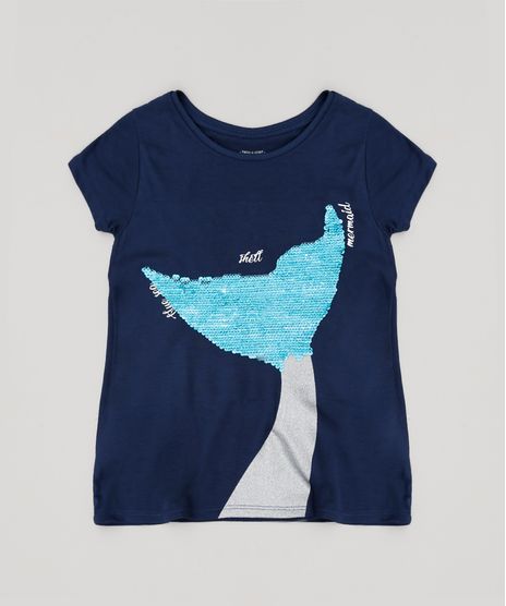 Blusa-Infantil-Sereia-com-Paete-Dupla-Face-Manga-Curta-Decote-Redondo-Azul-Marinho-9311830-Azul_Marinho_1