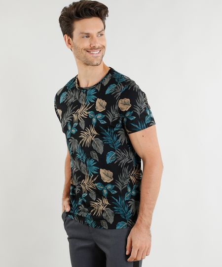 Camiseta-Masculina-Slim-Fit-Estampada-de-Folhagens-Manga-Curta-Gola-Careca-Preta-9199293-Preto_1