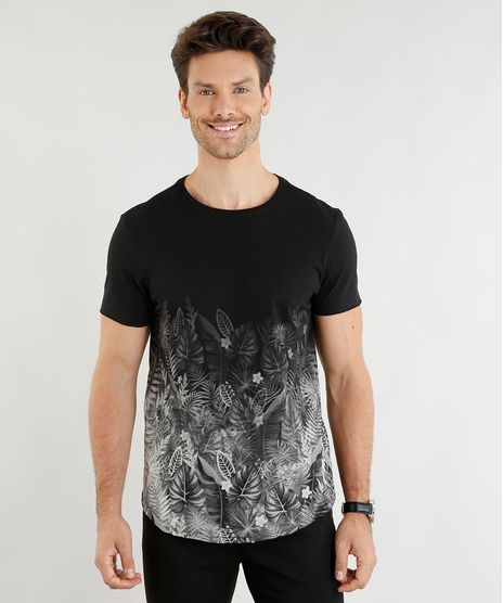 Camiseta-Masculina-Slim-Fit-com-Estampa-de-Folhagens-Manga-Curta-Gola-Careca-Preta-9388077-Preto_1