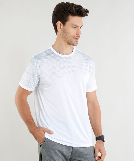 Camiseta Masculina Esportiva Ace com Estampa Degradê Manga Curta Gola Careca Branca Menor preço em Camiseta Masculina Esportiva Ace com Estampa Degradê Manga Curta Gola Careca Branca