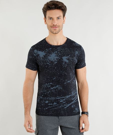Camiseta-Masculina-Slim-Fit-Estampada-de-Respingos-Manga-Curta-Gola-Careca-Preta-9310978-Preto_1