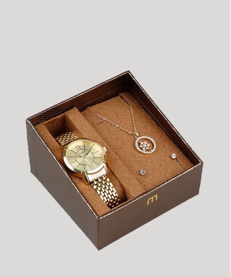 Kit-de-Relogio-Analogico-Mondaine-Feminino---Brinco---Colar---53615LPMVDE1KA-Dourado-9398423-Dourado_1