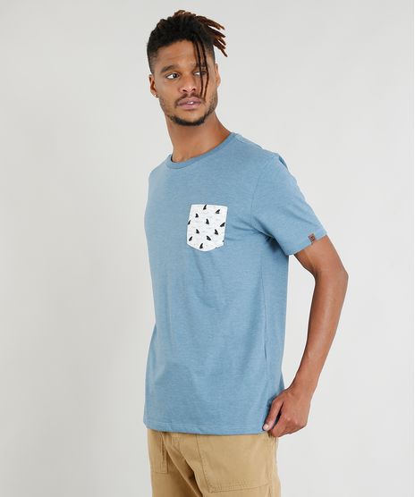 Camiseta-Masculina-com-Bolso-Estampado-de-Tubaroes-Manga-Curta-Gola-Careca-Azul-9381090-Azul_1