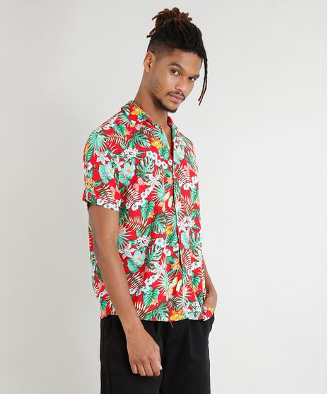 Camisa-Masculina-Manga-Curta-Estampada-Floral-Tropical-Vermelha-9395018-Vermelho_1