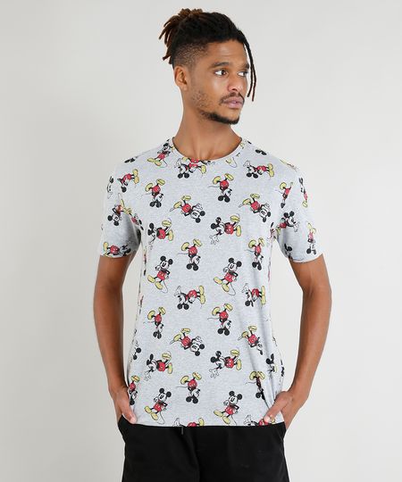 Camiseta Masculina Mickey Mouse Estampada Manga Curta Cinza Mescla Menor preço em Camiseta Masculina Mickey Mouse Estampada Manga Curta Cinza Mescla