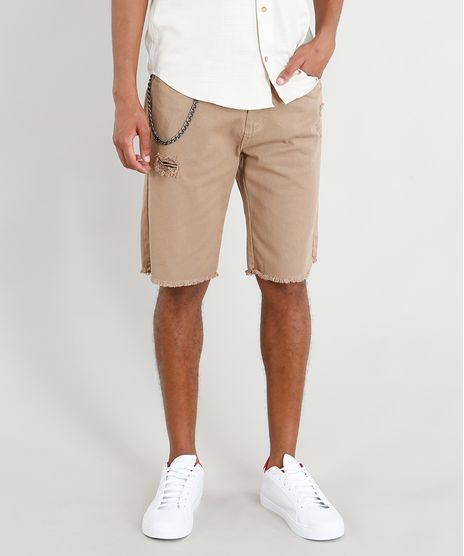 Bermuda-de-Sarja-Masculina-com-Corrente-e-Rasgos-Kaki-9393242-Kaki_1