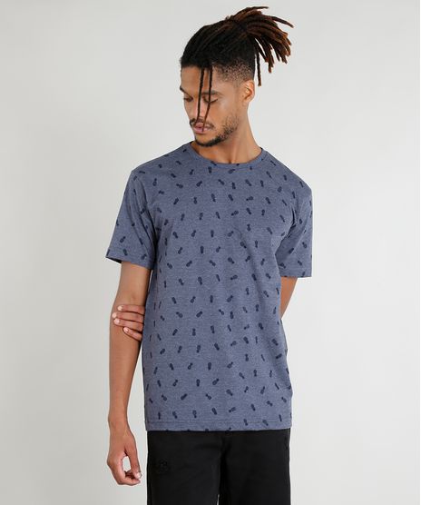 Camiseta-Masculina-Estampada-de-Abacaxi-Manga-Curta-Gola-Careca-Azul-Marinho-9409239-Azul_Marinho_1