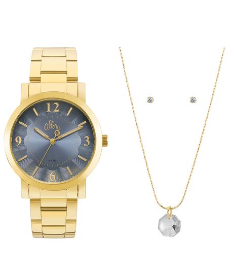 Kit Relógio Allora Feminino Algodão Doce AL2035FNA/K4A - Dourado Menor preço em Kit Relógio Allora Feminino Algodão Doce AL2035FNA/K4A - Dourado
