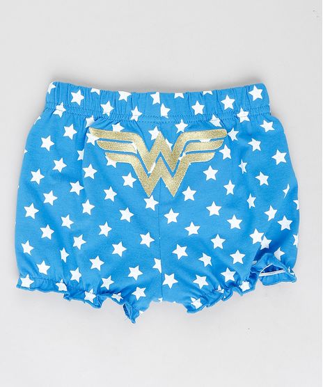 Short-Infantil-Mulher-Maravilha-Estampado-de-Estrelas-com-Babado-Azul-9188400-Azul_1