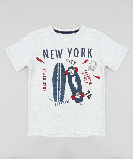 Camiseta-Infantil--New-York--com-Paetes-Dupla-Face-Manga-Curta-Gola-Careca-Cinza-Mescla-Claro-9428470-Cinza_Mescla_Claro_1