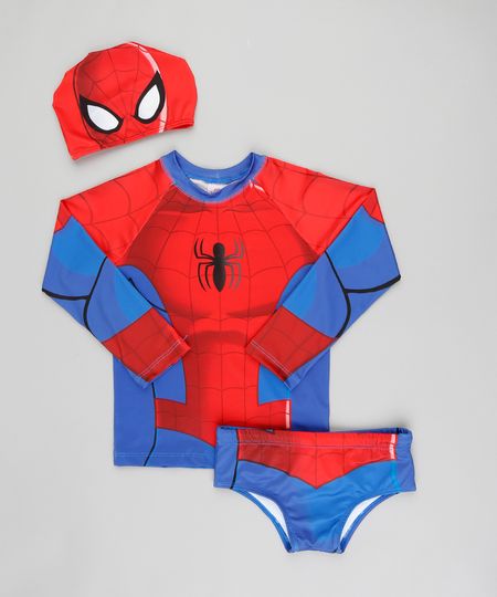 Conjunto-de-Camiseta-de-Praia-Infantil-Homem-Aranha---Sunga---Touca-Azul-Royal-9300705-Azul_Royal_1