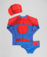 Conjunto-de-Camiseta-de-Praia-Infantil-Homem-Aranha---Sunga---Touca-Azul-Royal-9300705-Azul_Royal_2