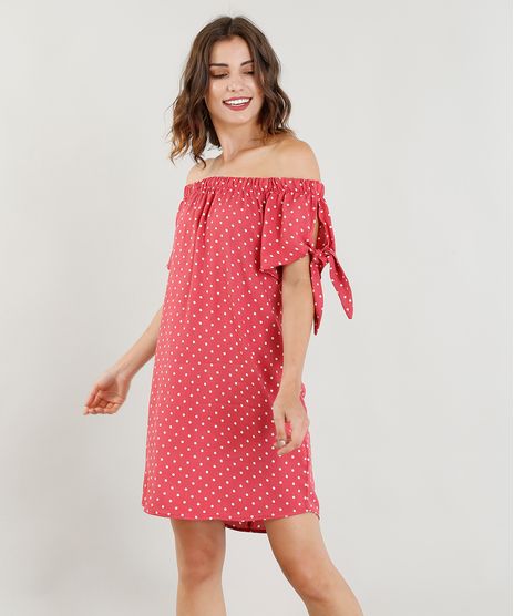 Vestido-Feminino-Ombro-a-Ombro-Estampado-de-Poa-Manga-Curta-Vermelho-9311024-Vermelho_1