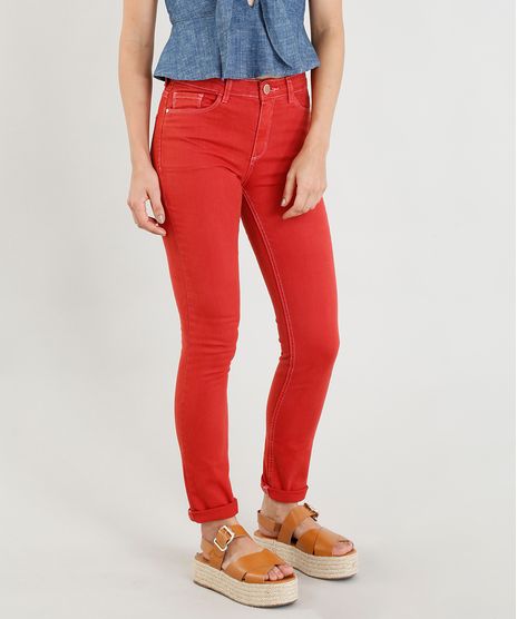 Calca-de-Sarja-Feminina-Skinny-com-Pesponto-Contrastante-Vermelha-9386744-Vermelho_1