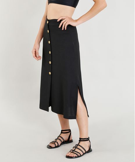 Saia-Feminina-Midi-com-Botoes-e-Fenda-Preta-9311028-Preto_1