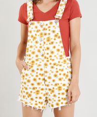 Jardineira-de-Sarja-Feminina-Estampada-de-Girassol-com-Botoes-Branca-9405606-Branco_4