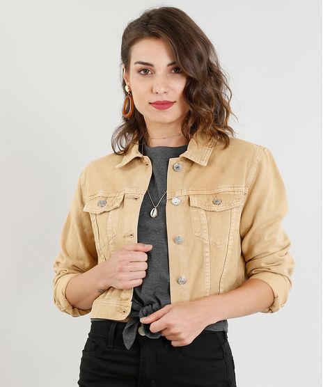 Jaqueta-de-Sarja-Feminina-Cropped-com-Bolsos-Bege-9346380-Bege_1