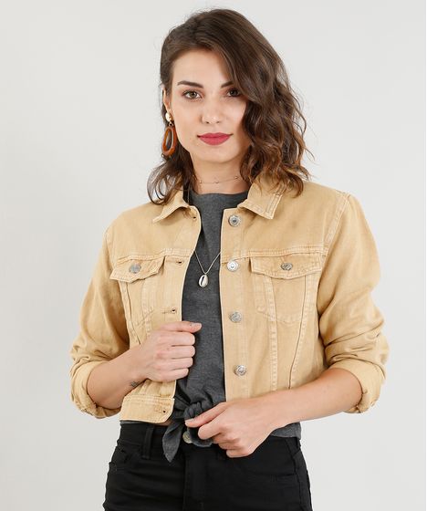 jaqueta de couro feminina mostarda
