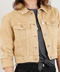 Jaqueta-de-Sarja-Feminina-Cropped-com-Bolsos-Bege-9346380-Bege_4