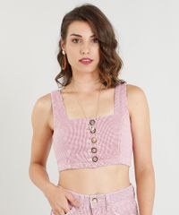Top-Cropped-de-Sarja-Feminino-Estampado-Pied-de-Poule-com-Botoes-Vermelho-9427952-Vermelho_1