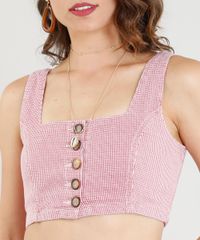 Top-Cropped-de-Sarja-Feminino-Estampado-Pied-de-Poule-com-Botoes-Vermelho-9427952-Vermelho_4