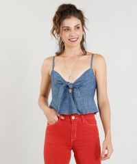 Regata-Jeans-Feminina-Cropped-com-No-e-Babado-Decote-V-Azul-Medio-9365637-Azul_Medio_1