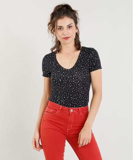 Blusa-Feminina-Estampada-de-Estrelas-Manga-Curta-Decote-V-Preta-9265783-Preto_1