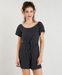 Macaquinho-Feminino-Estampado-de-Poa-com-No-Manga-Curta--Preto-9381343-Preto_1