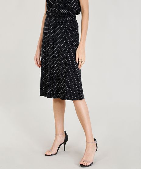 Saia-Feminina-Midi-Estampada-de-Poa-Preta-9399130-Preto_1