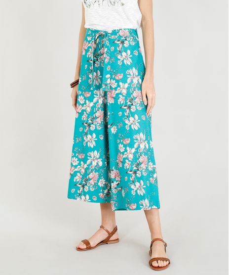 Calca-Pantacourt-Feminina-Estampada-Floral-com-Linho-e-Faixa-para-Amarrar-Verde-9388727-Verde_1