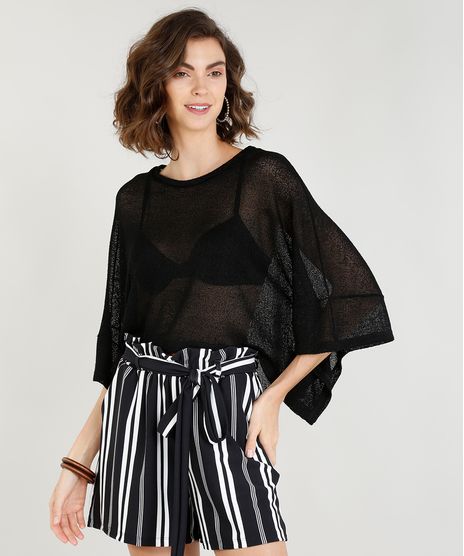 Blusa-Feminina-Ampla-em-Trico-Manga-Curta-Decote-Redondo-Preta-9388150-Preto_1
