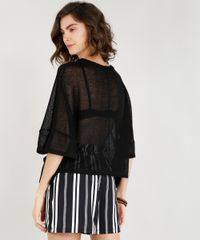 Blusa-Feminina-Ampla-em-Trico-Manga-Curta-Decote-Redondo-Preta-9388150-Preto_2