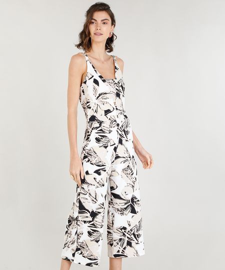 Macacao-Pantacourt-Feminino-com-Vazado-Estampado-de-Folhagem-Decote-V--Off-White-9369556-Off_White_1