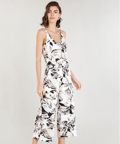 Macacao-Pantacourt-Feminino-com-Vazado-Estampado-de-Folhagem-Decote-V--Off-White-9369556-Off_White_1