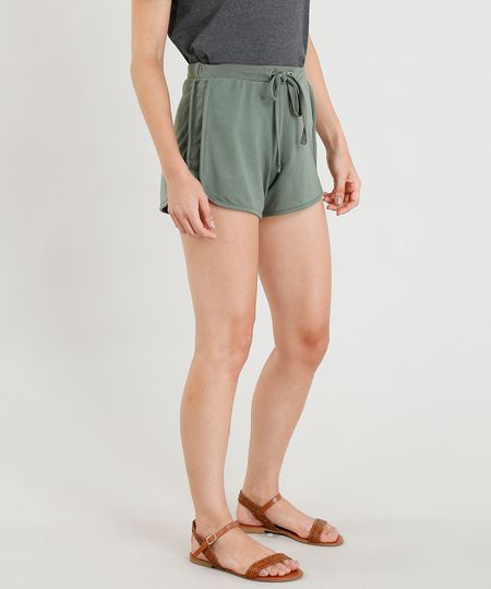 Short Feminino Running Esportivo Básico em Malha Verde Militar Menor preço em Short Feminino Running Esportivo Básico em Malha Verde Militar
