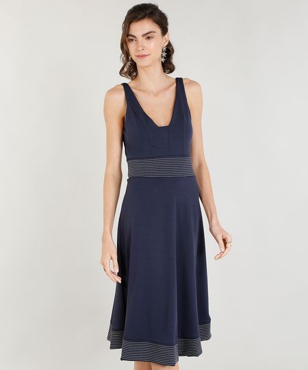 Vestido-Evase-Feminino-com-Pespontos-Decote-V-Azul-Marinho-9369025-Azul_Marinho_1